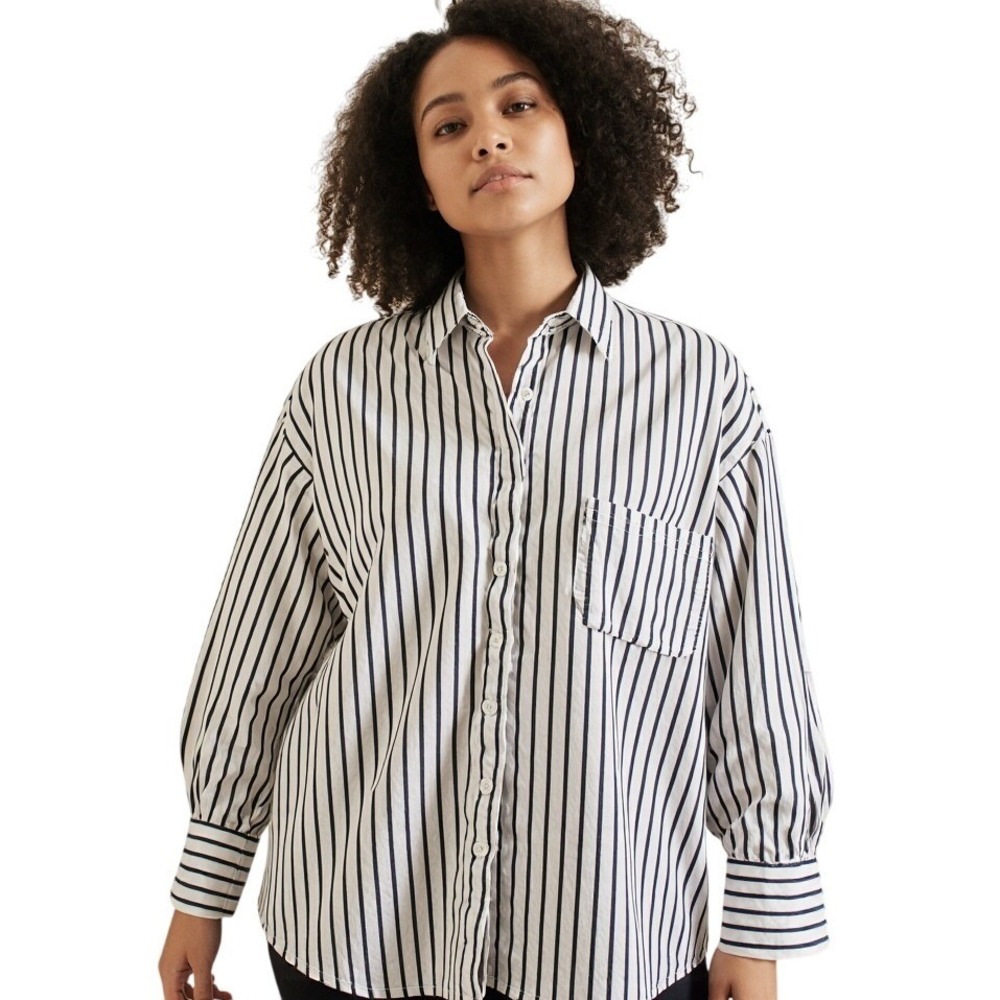 H&M Women's Striped Button-Up Shirt Sz S Black White Long Sleeve Oversized